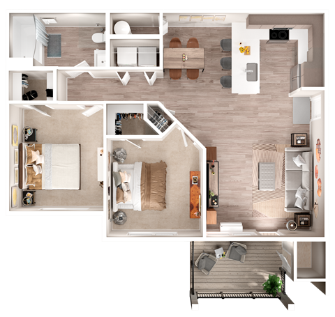 Floor plan for 2 beds, 1 bath, 923 sqft